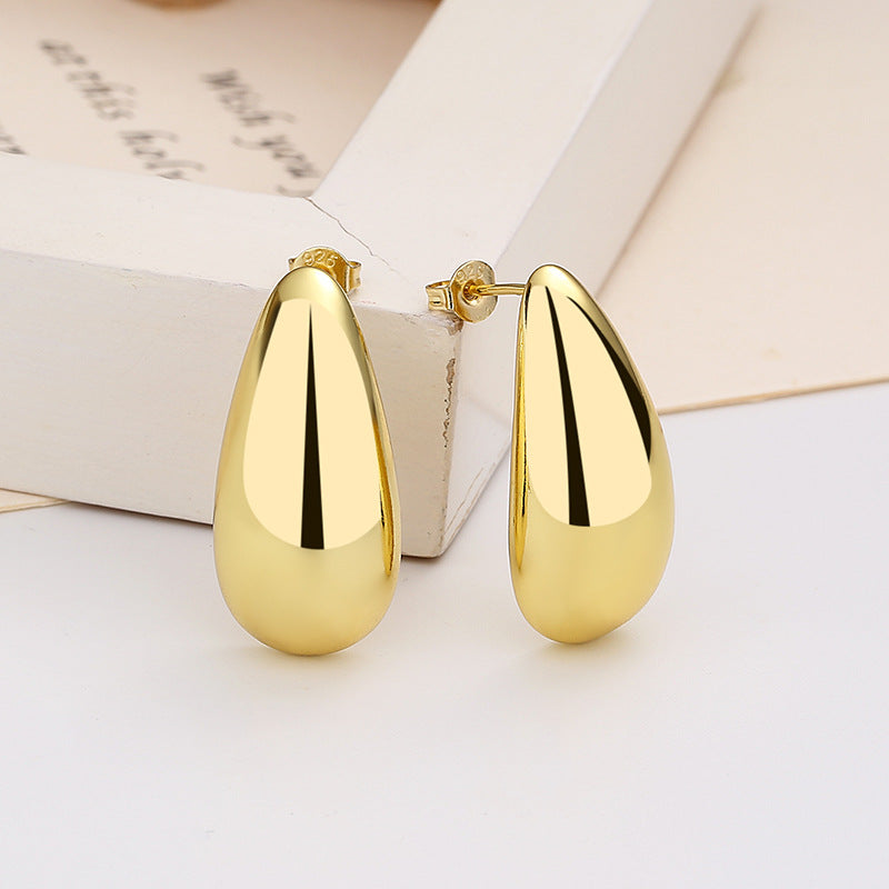 Women's Fashion Jewelry Water Drop Glossy 16k Real Gold Plated Simple And Elegant Earrings - ChoreGirl