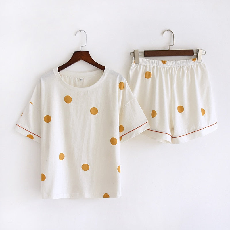 Women's Cotton Short Sleeved Shirt and Shorts Two-Piece Pajamas Set - ChoreGirl