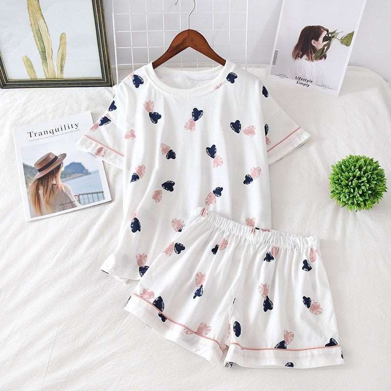 Women's Cotton Short Sleeved Shirt and Shorts Two-Piece Pajamas Set - ChoreGirl