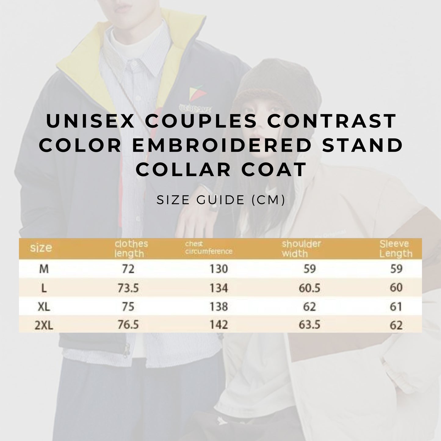 Unisex Couples Contrast Color Embroidered Stand Collar Coat - 2 in 1 wear - ChoreGirl