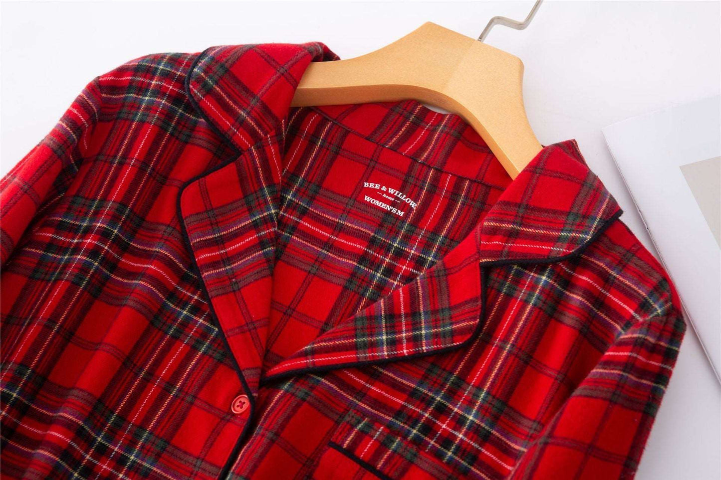 Unisex Couple Red Plaid Loose Long Sleeves Flannel Pajamas Set - ChoreGirl