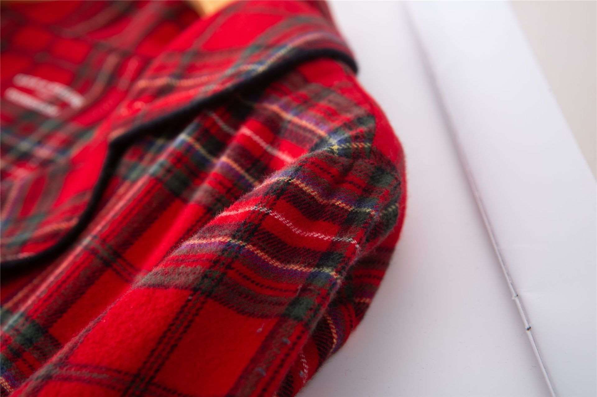 Unisex Couple Red Plaid Loose Long Sleeves Flannel Pajamas Set - ChoreGirl