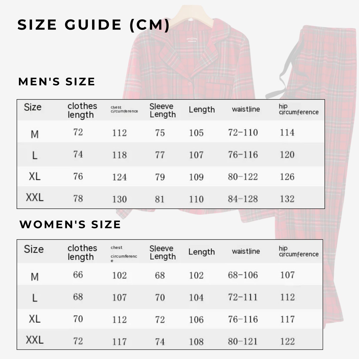 Unisex Couple Red Plaid Loose Long Sleeves Flannel Pajamas Set - ChoreGirl