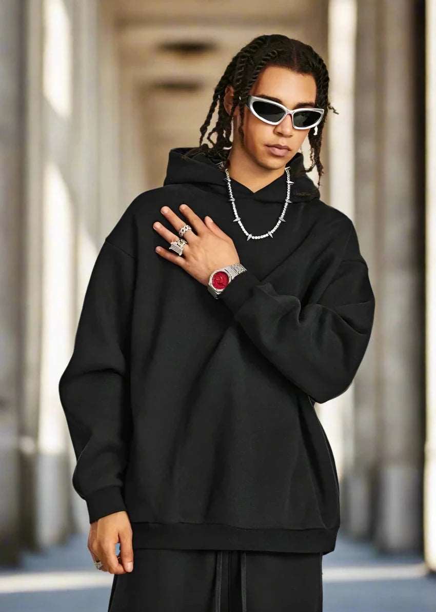 Unisex Loose Fleece-lined Sports Hoodie with Hidden Zipper Pockets - ChoreGirl