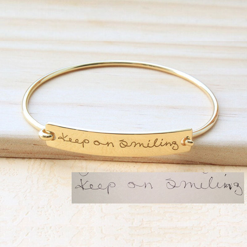 Unisex Personalized Laser Engraved Actual Handwriting Text Titanium Steel Bar Bracelet - Excellent Gift Idea - ChoreGirl