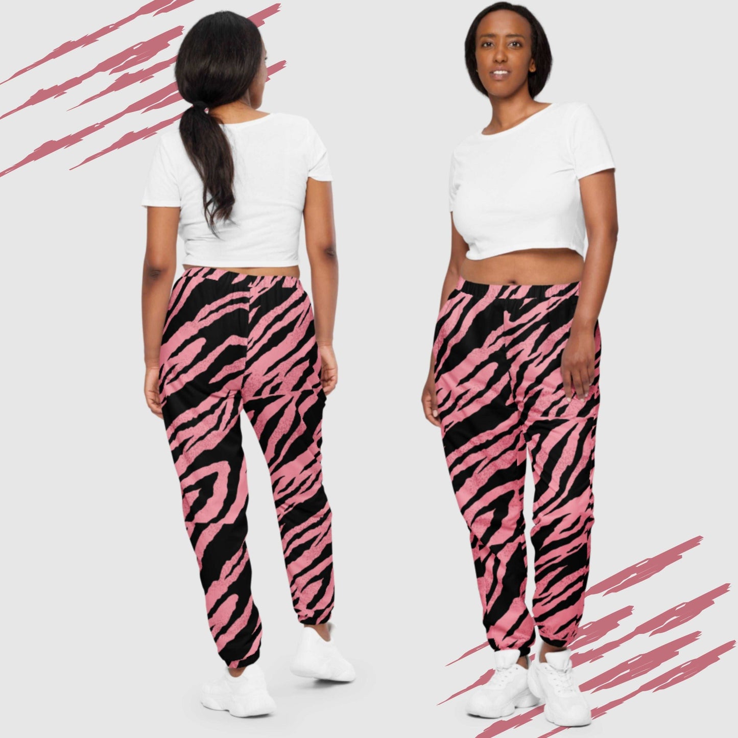 Custom Unisex Pink Tiger Pattern Track Pants | PERSONALIZED - ChoreGirl