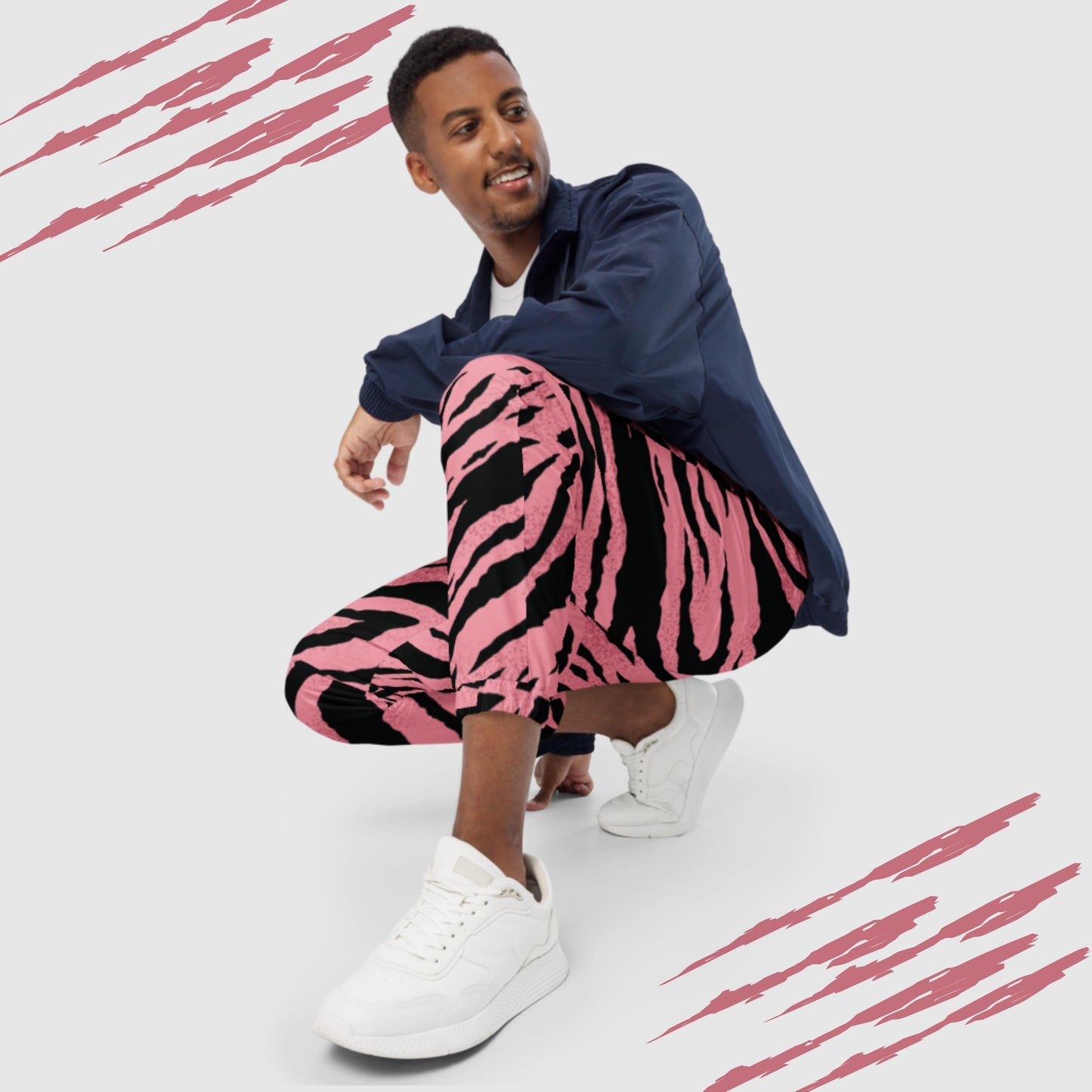 Custom Unisex Pink Tiger Pattern Track Pants | PERSONALIZED - ChoreGirl