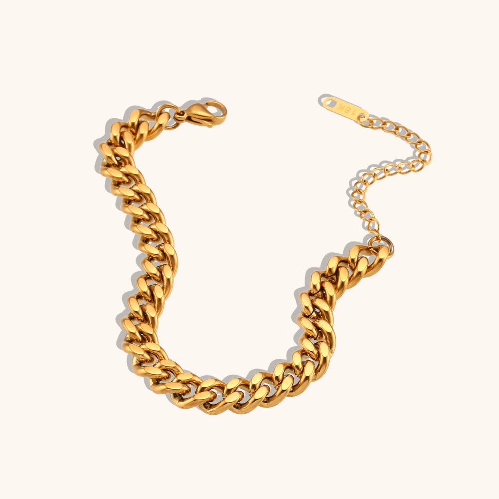 Unisex Simple Cuban Link Chain Gold Bracelet - ChoreGirl