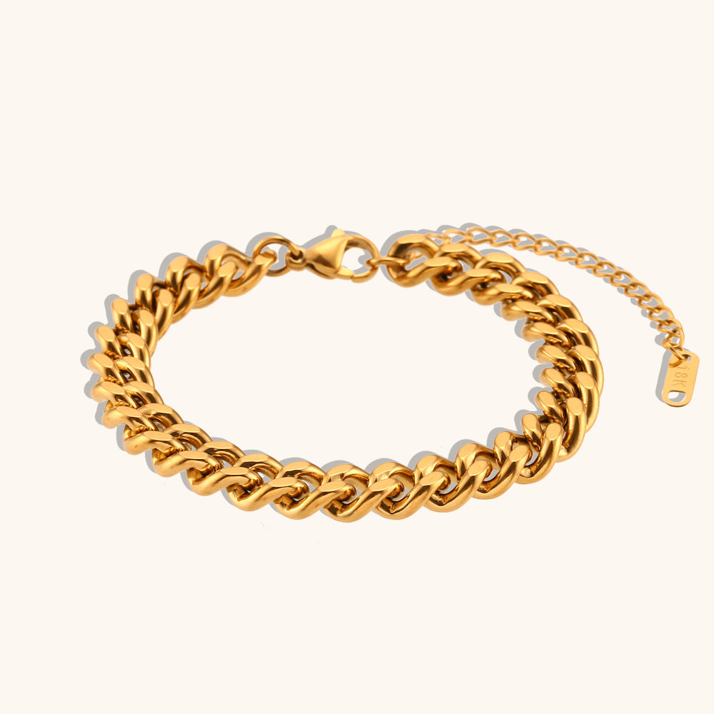 Unisex Simple Cuban Link Chain Gold Bracelet - ChoreGirl