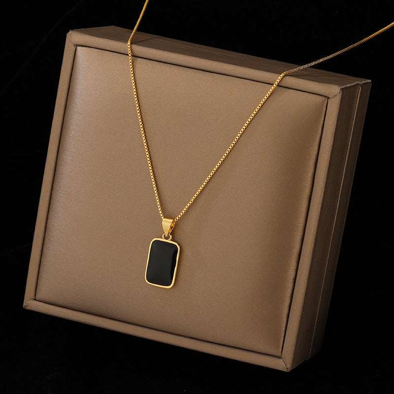 Unisex Simple and Elegant Rectangular Pendant Titanium Steel Necklace - ChoreGirl