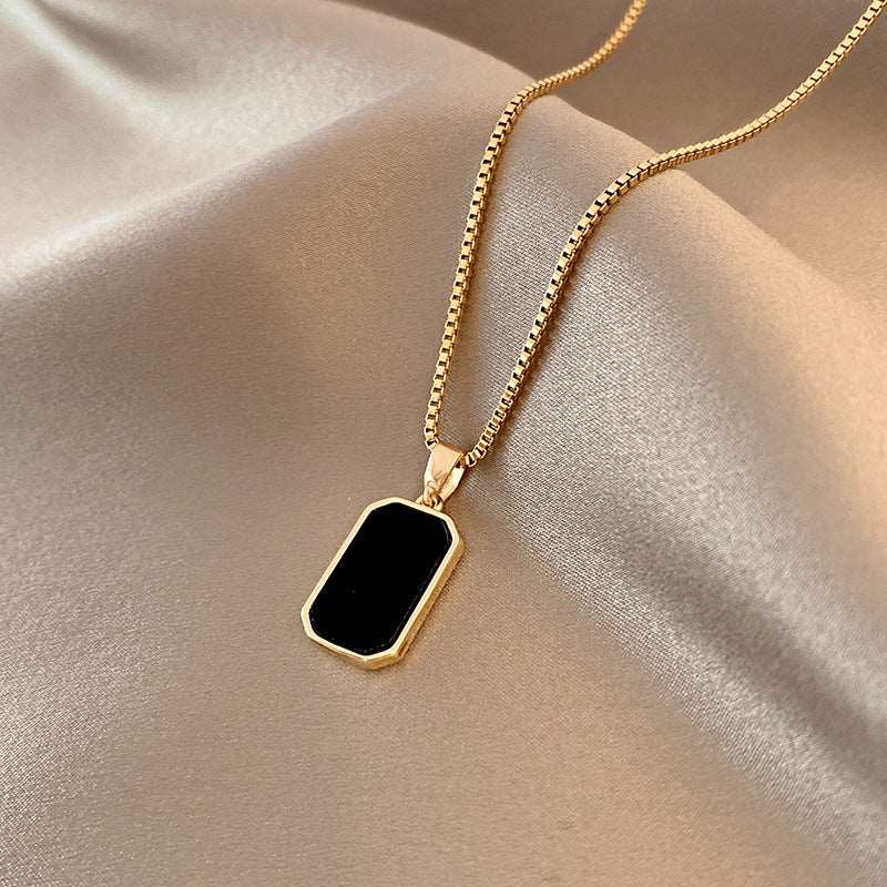 Unisex Simple and Elegant Rectangular Pendant Titanium Steel Necklace - ChoreGirl