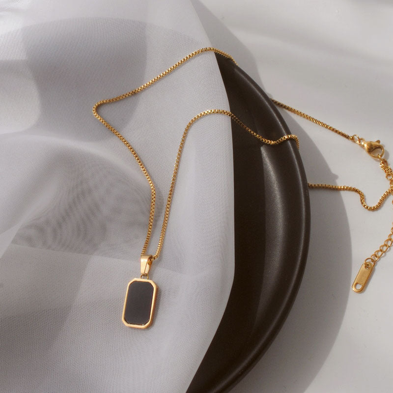 Unisex Simple and Elegant Rectangular Pendant Titanium Steel Necklace - ChoreGirl