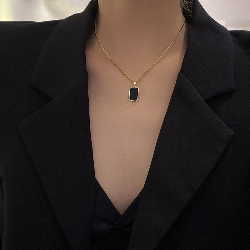 Unisex Simple and Elegant Rectangular Pendant Titanium Steel Necklace - ChoreGirl