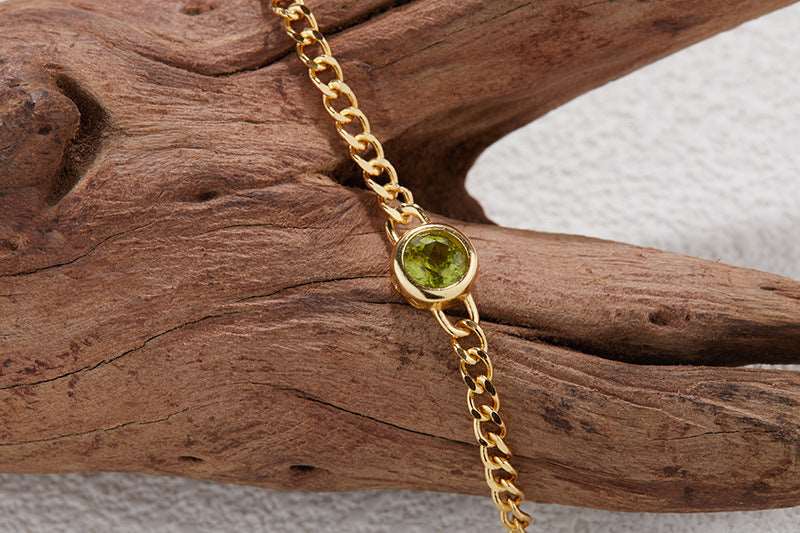 Unisex Sterling Silver Round Olivine Bracelet - ChoreGirl