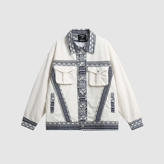 Unisex White Ethnic Pattern Jacket - ChoreGirl
