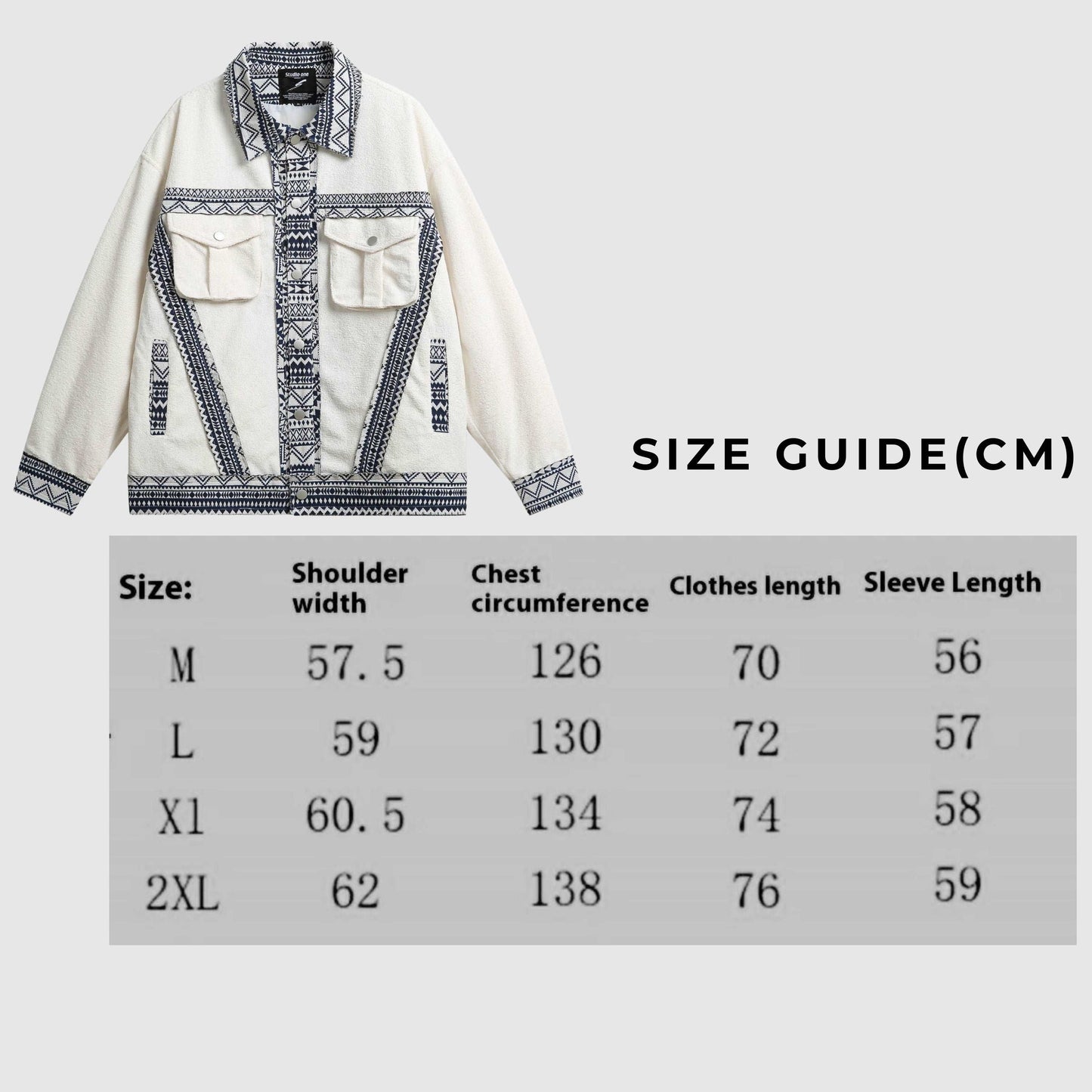 Unisex White Ethnic Pattern Jacket - ChoreGirl