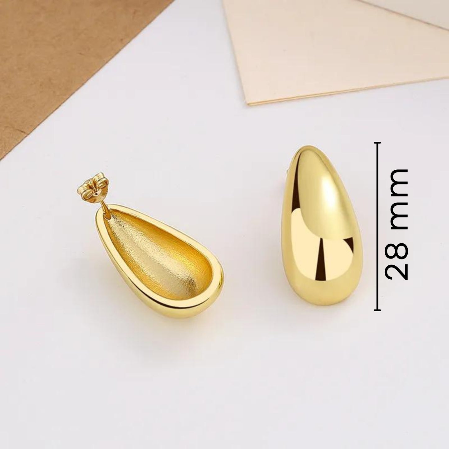Women's Fashion Jewelry Water Drop Glossy 16k Real Gold Plated Simple And Elegant Earrings - ChoreGirl