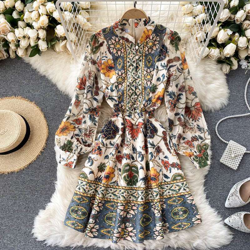 Women's Bohemian Floral Print Short Dress - ChoreGirl