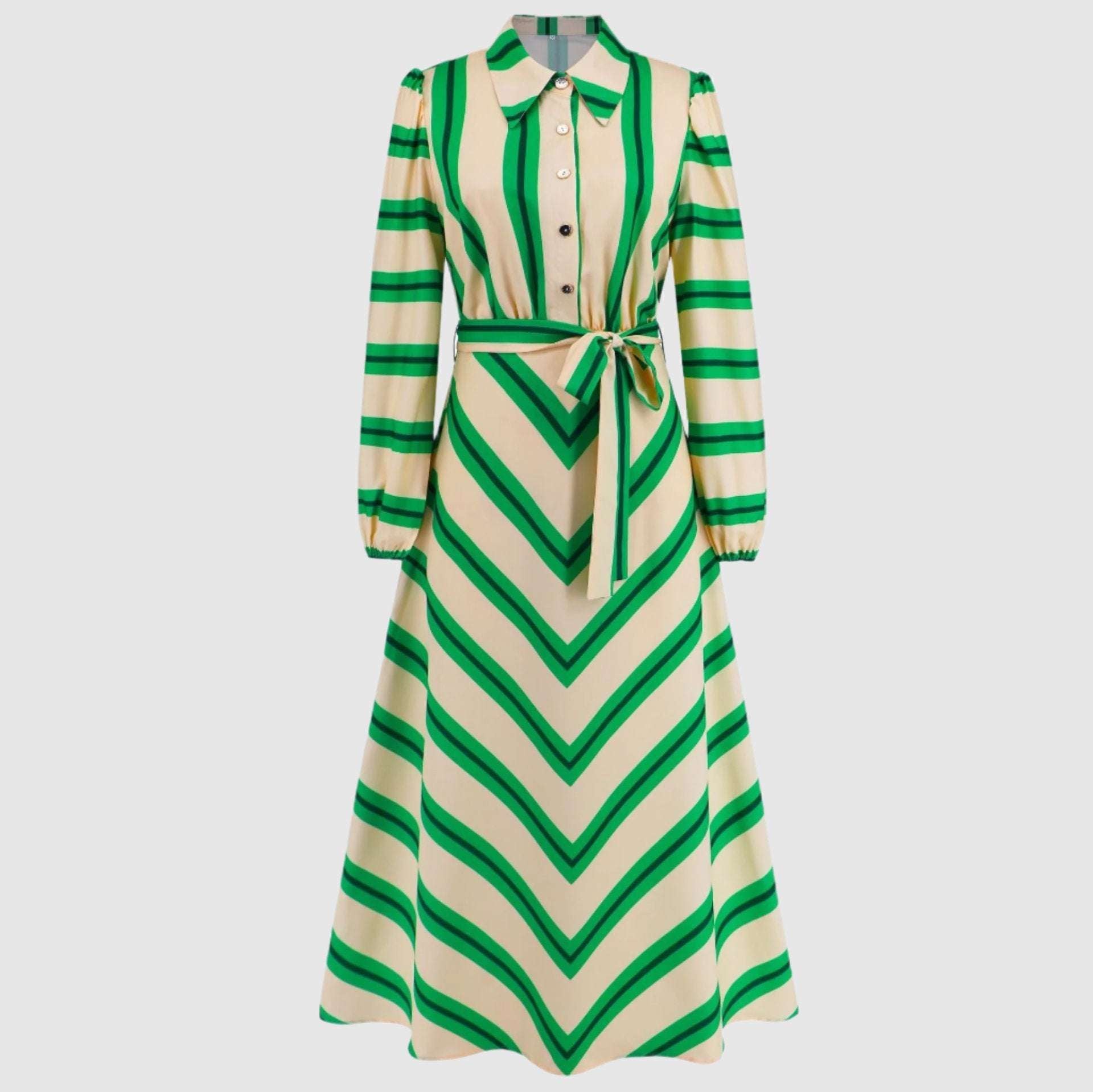 Women's Casual Colorful Stripes Slim-fit Shirt Dress with Belt - ChoreGirl