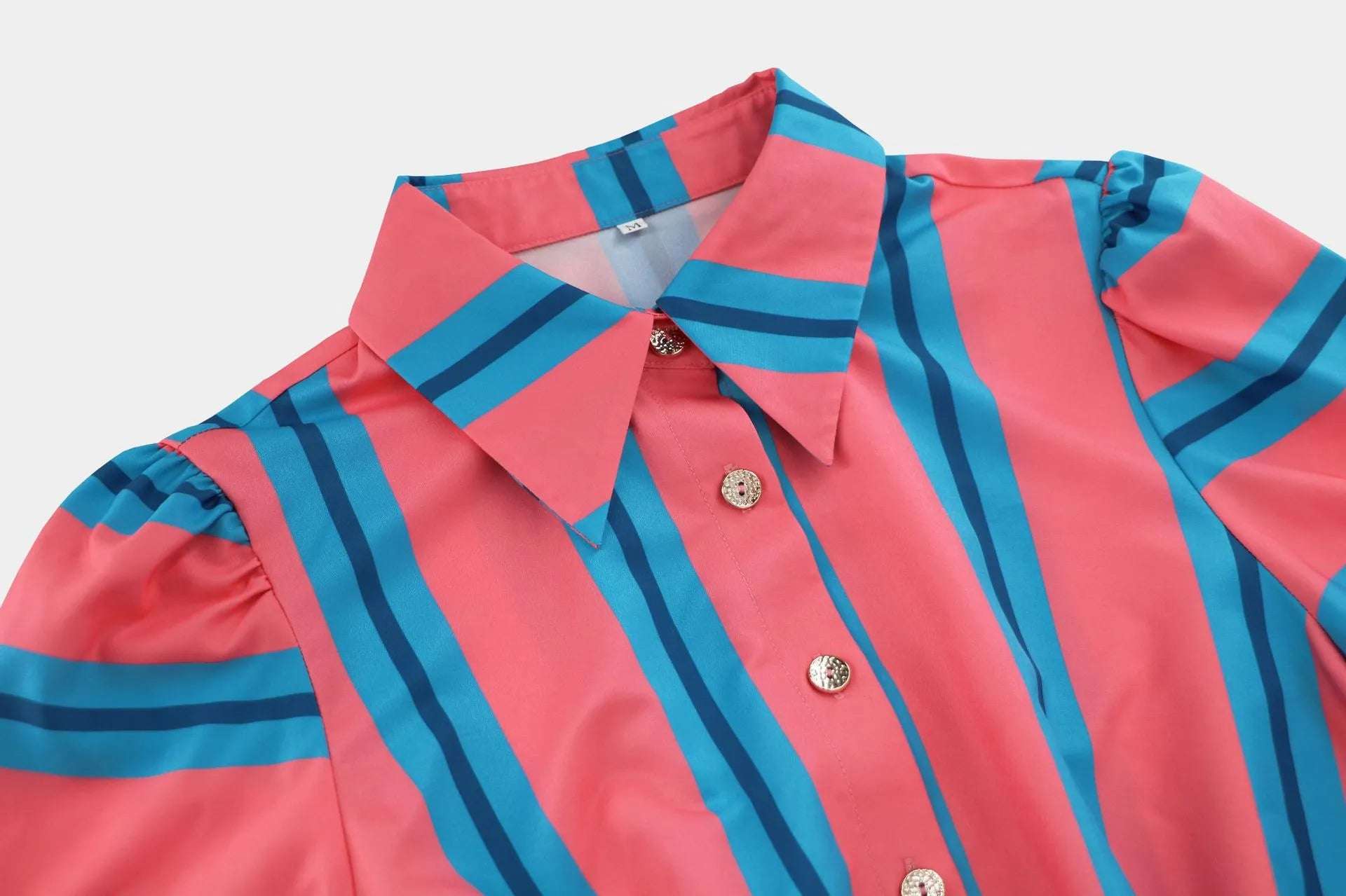Women's Casual Colorful Stripes Slim-fit Shirt Dress with Belt - ChoreGirl