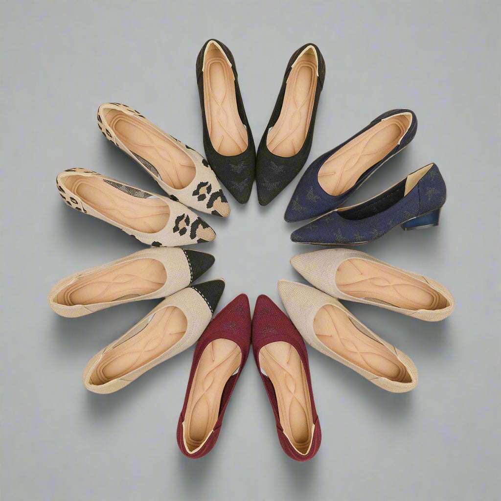 Women's Casual Comfortable Flat Sculptural Heel Pointed Toe Knit Fabric Shoes - ChoreGirl