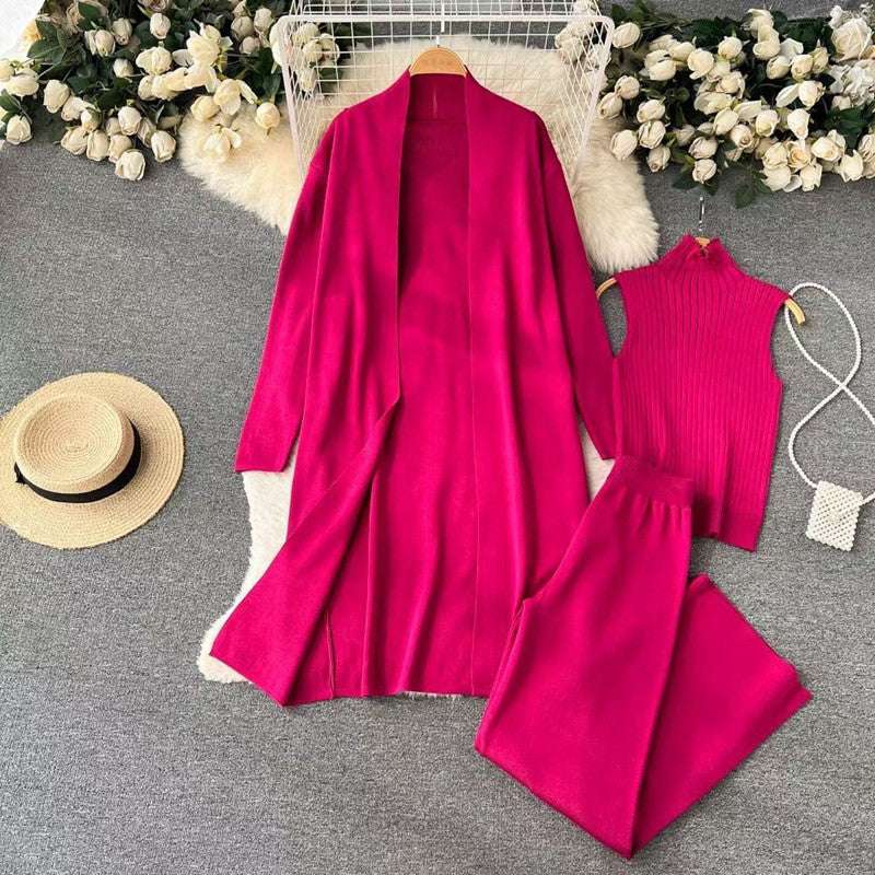 Women's Casual Knitted Three-piece Outfit Set - ChoreGirl