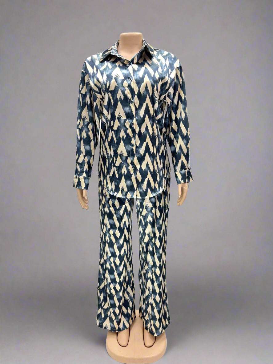 Women's Casual Long Sleeve Shirt and Trousers Outfit Set - ChoreGirl