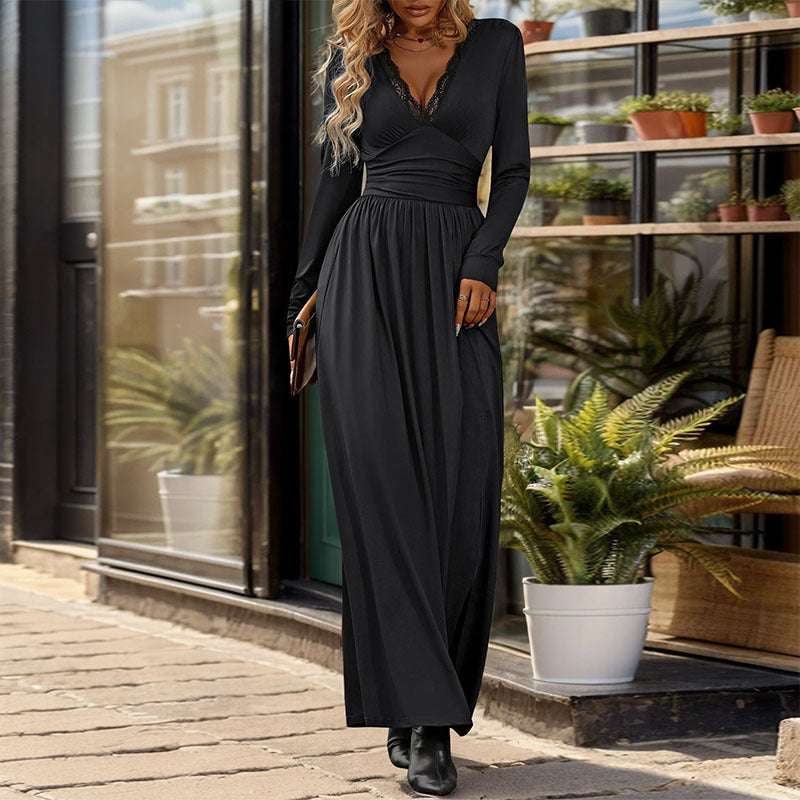 Women's Deep V-Neck Slit Slim-fitting Elegant Dress - ChoreGirl