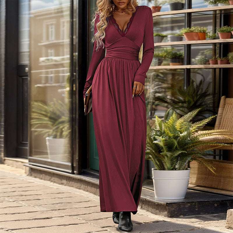 Women's Deep V-Neck Slit Slim-fitting Elegant Dress - ChoreGirl