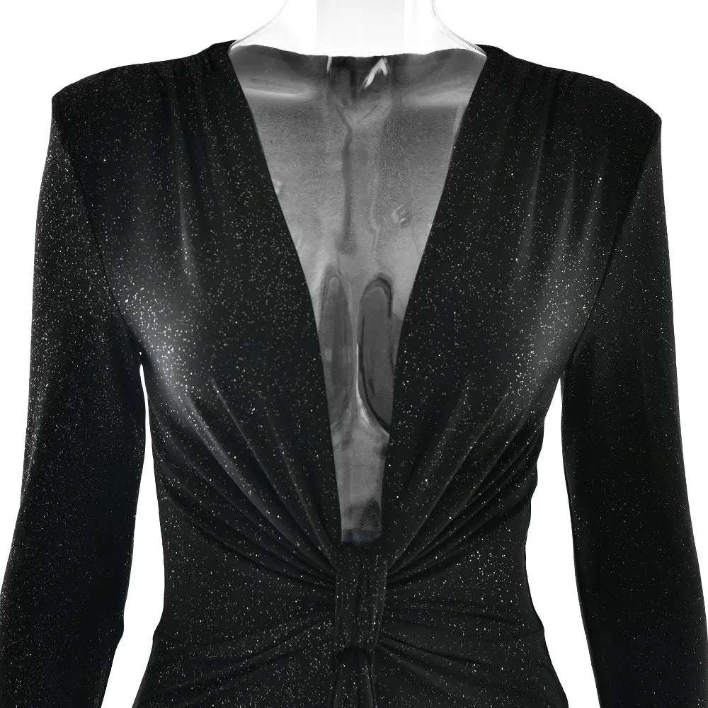 Women's Deep V-neck Silhouette Slim Fit Event Gown with Slit - ChoreGirl