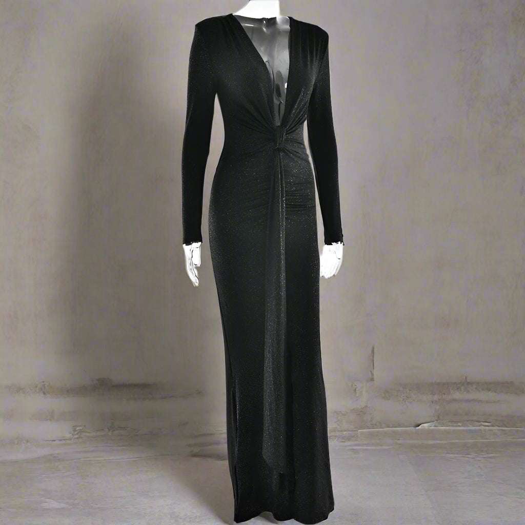 Women's Deep V-neck Silhouette Slim Fit Event Gown with Slit - ChoreGirl