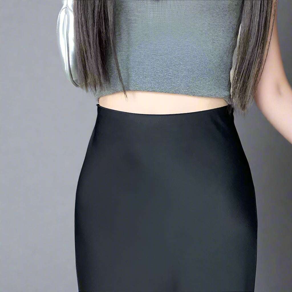 Women's Elegant Mid-length High Waist Silk Skirt - ChoreGirl