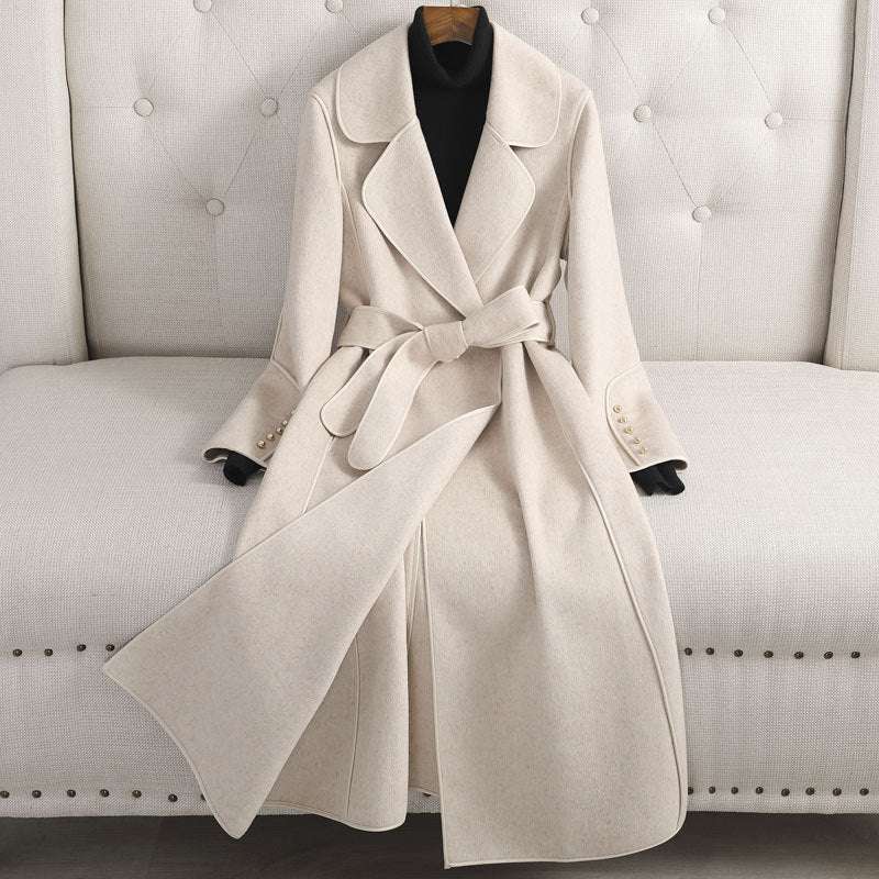 Women's Elegant Mid-length Over the Knee Woolen Coat - ChoreGirl