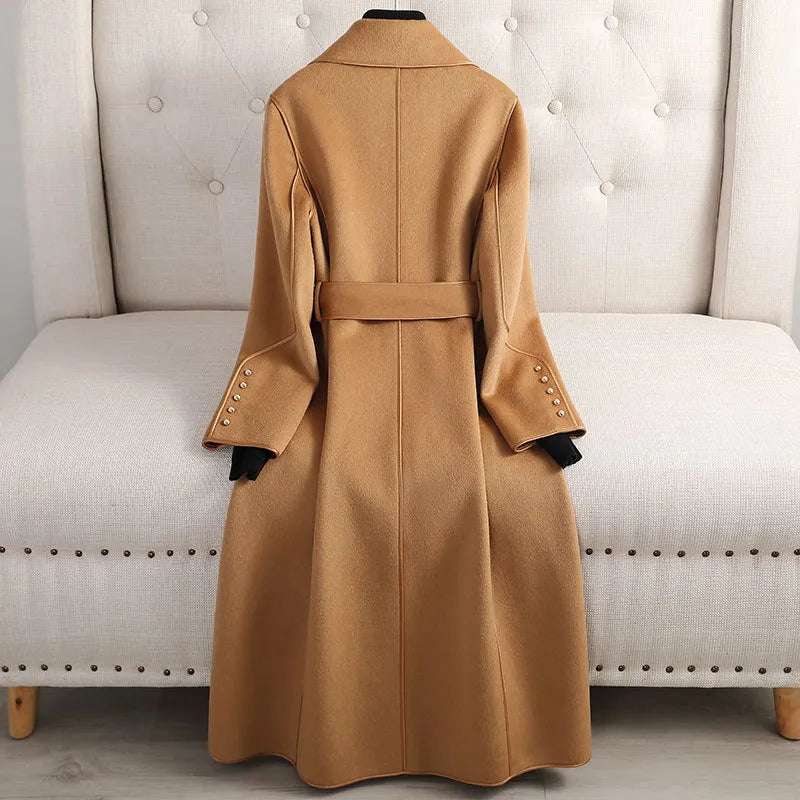 Women's Elegant Mid-length Over the Knee Woolen Coat - ChoreGirl