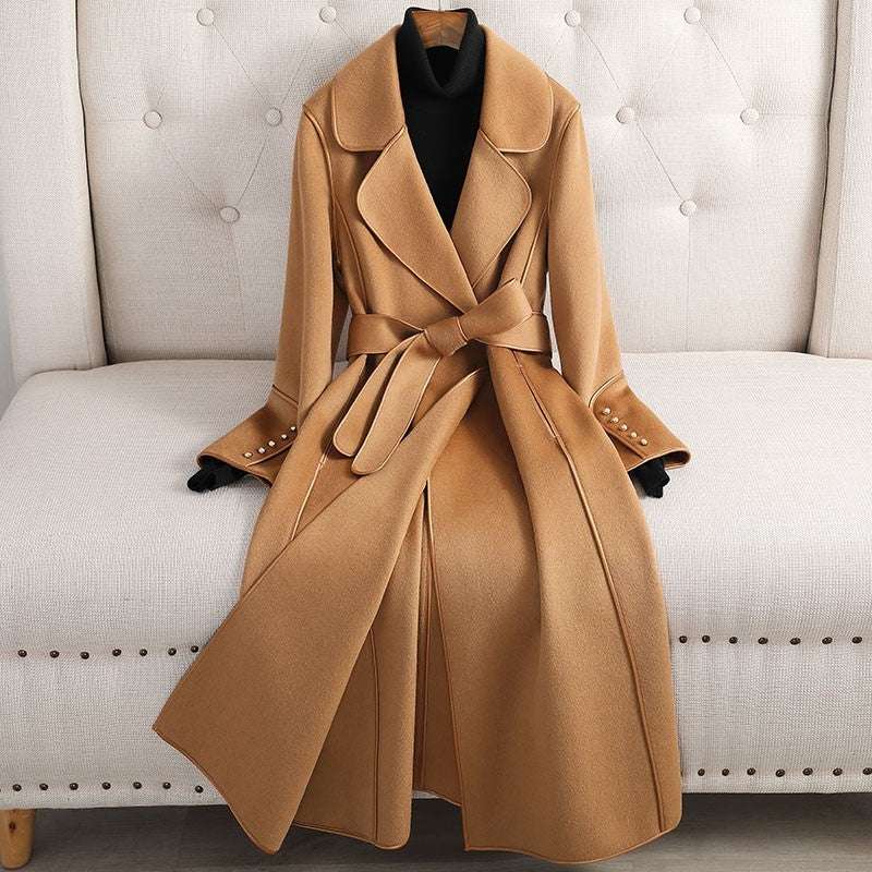 Women's Elegant Mid-length Over the Knee Woolen Coat - ChoreGirl
