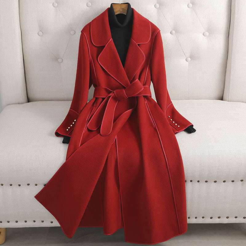Women's Elegant Mid-length Over the Knee Woolen Coat - ChoreGirl