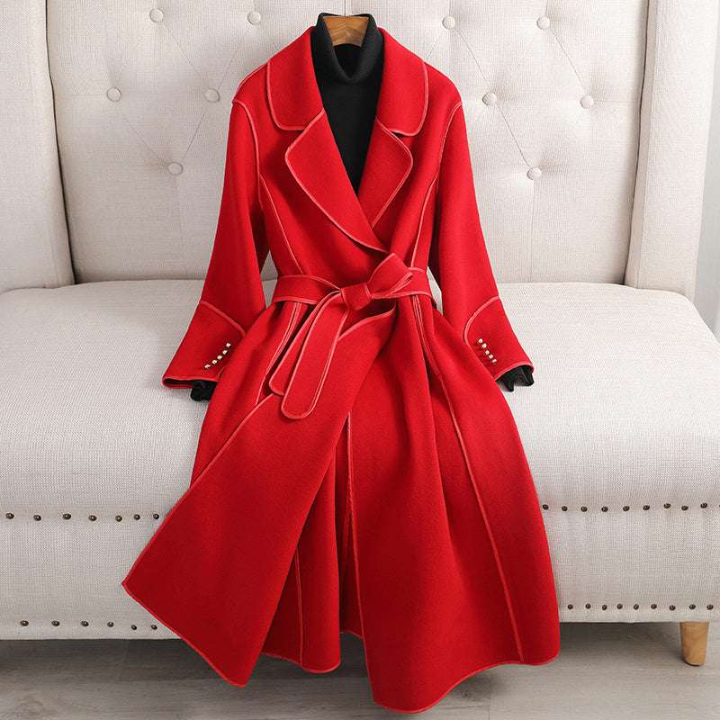 Women's Elegant Mid-length Over the Knee Woolen Coat - ChoreGirl