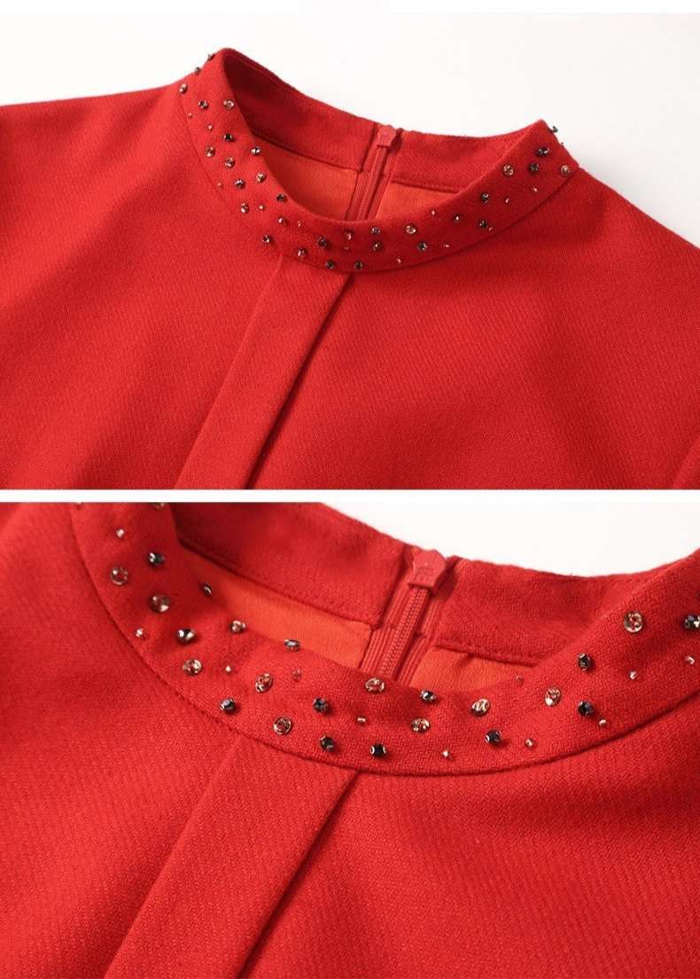Women's Elegant Red Wool Dress - ChoreGirl