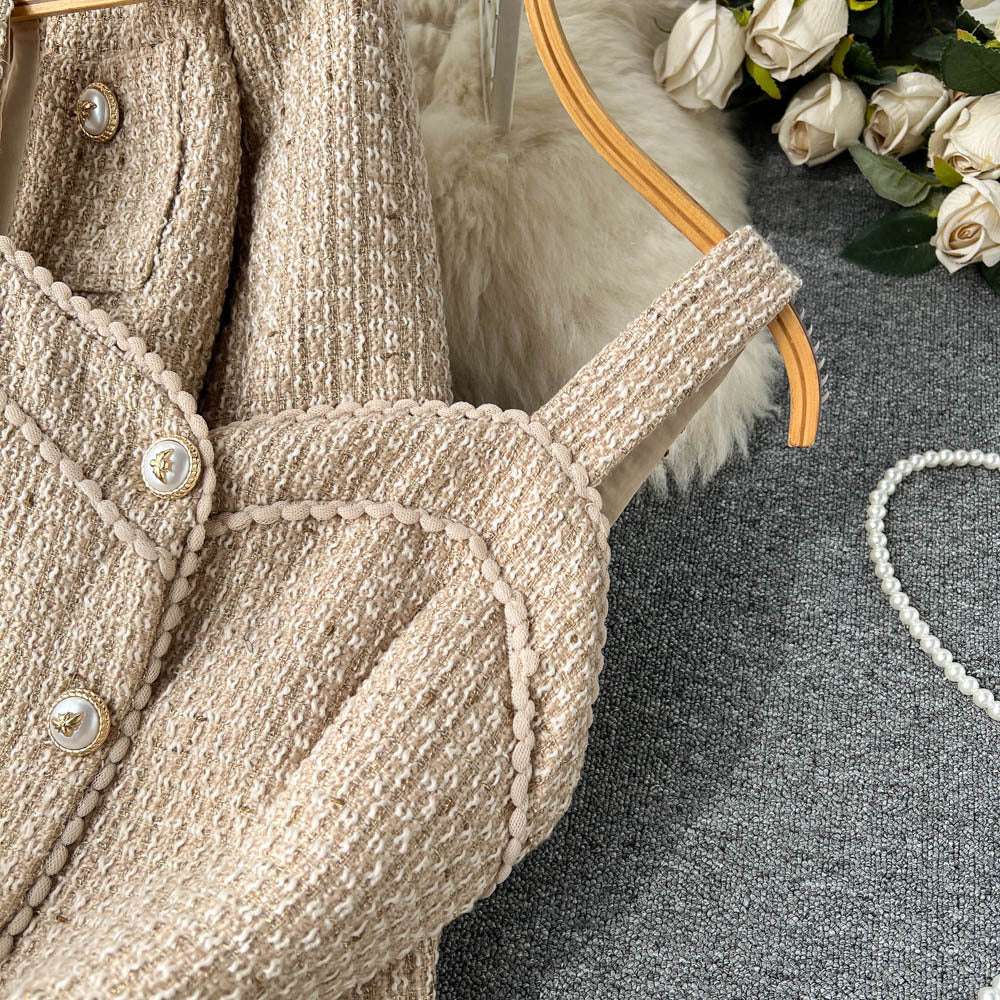 Women's Elegant Short Cardigan and Pleated Dress Outfit Set - ChoreGirl