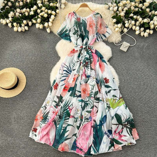 Women's Light Lace-Up Waist Summer Dress - ChoreGirl