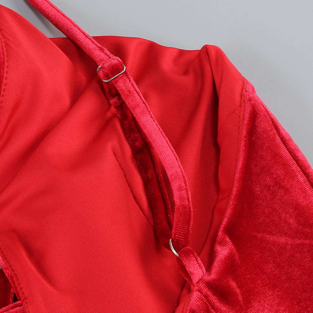 Women's Red Bowknot Velvet Long Tail Dress - ChoreGirl