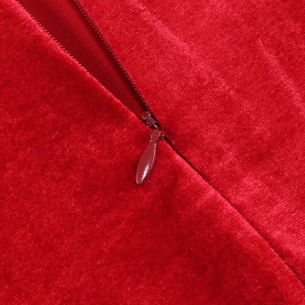 Women's Red Bowknot Velvet Long Tail Dress - ChoreGirl