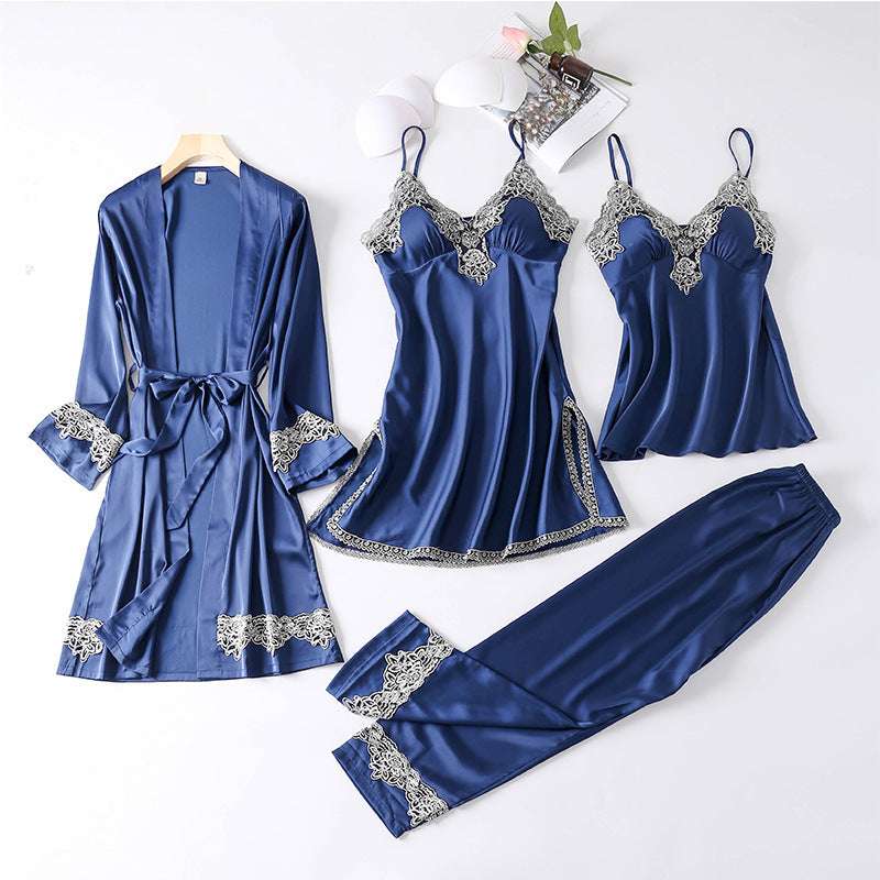 Women's Romantic and Sexy Four Piece Night Gown Loungewear Set - ChoreGirl