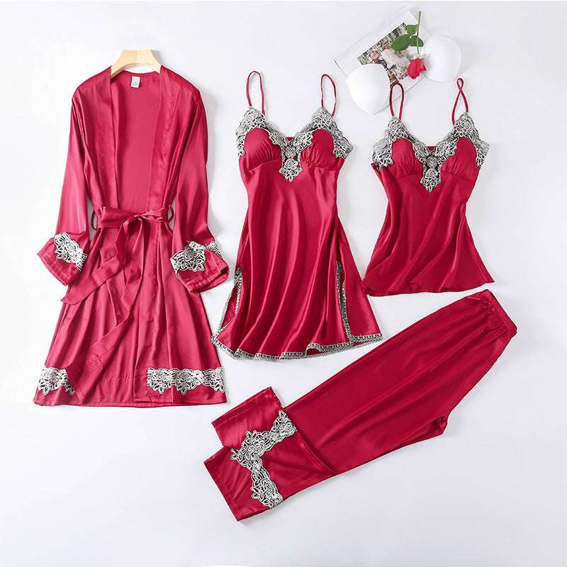 Women's Romantic and Sexy Four Piece Night Gown Loungewear Set - ChoreGirl