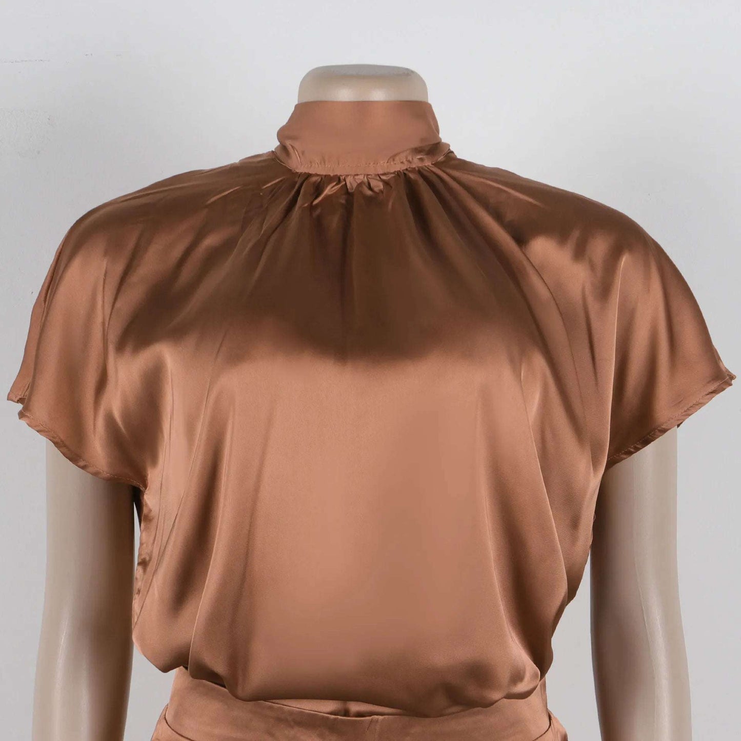 Women's Satin Silky Short Sleeve Top and Wide Leg Pants Two-piece Outfit Set - ChoreGirl
