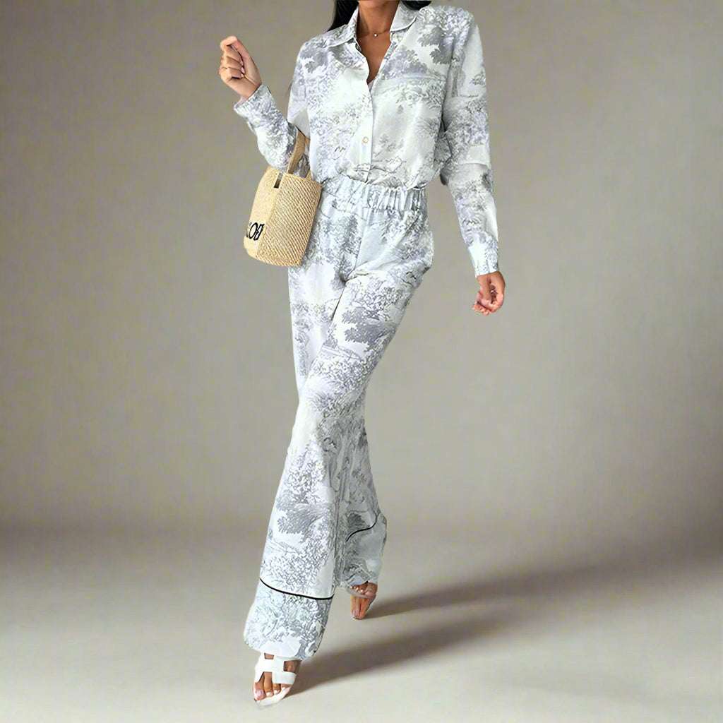 Women's Shirt and Wide-leg Pants Loungewear Outfit Set - ChoreGirl