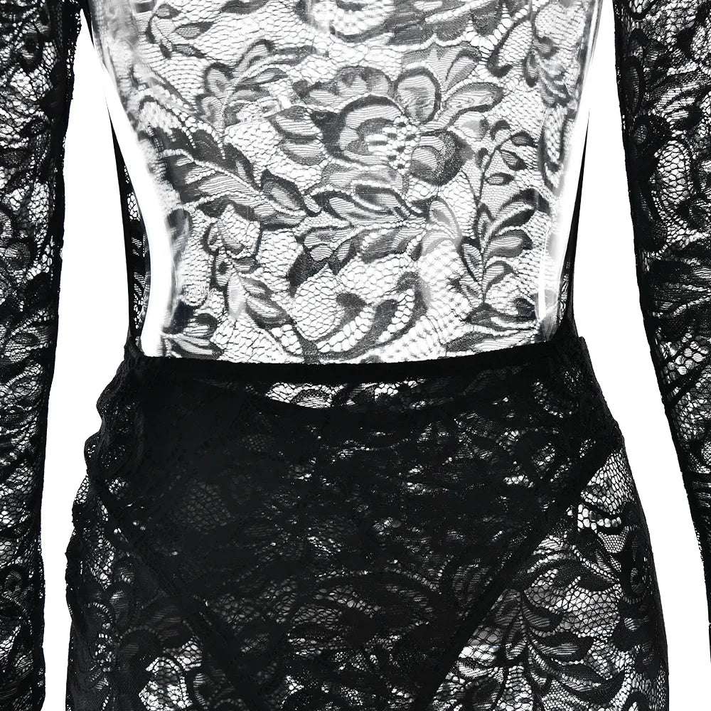 Women's Slim-fit See-through Two-piece Half Turtleneck Evening Gown with Bare Back - ChoreGirl