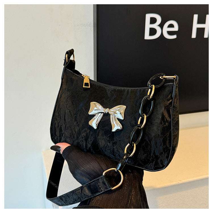 Women's Small One Shoulder Bag with a Metal Bow - ChoreGirl