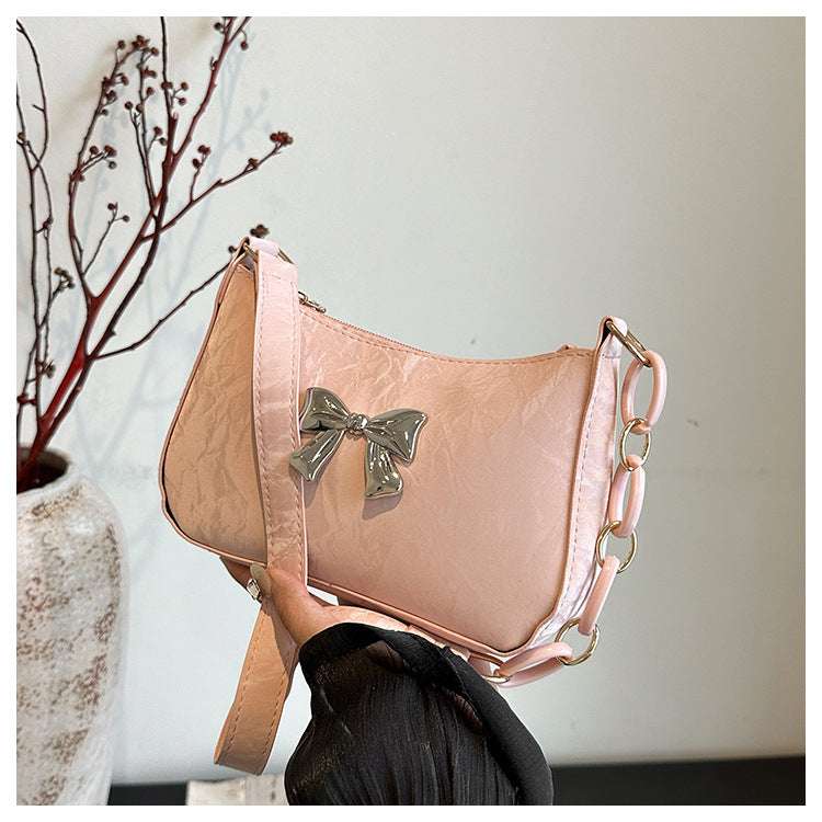 Women's Small One Shoulder Bag with a Metal Bow - ChoreGirl