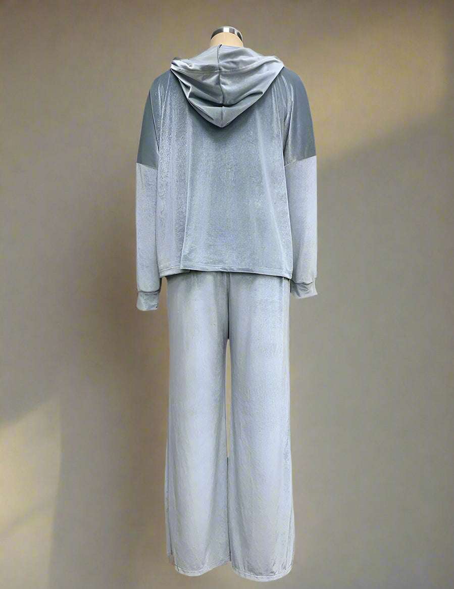 Women's Smooth Soft Velvet Hooded Jacket, Top and Pants Three-piece Outfit Set - ChoreGirl